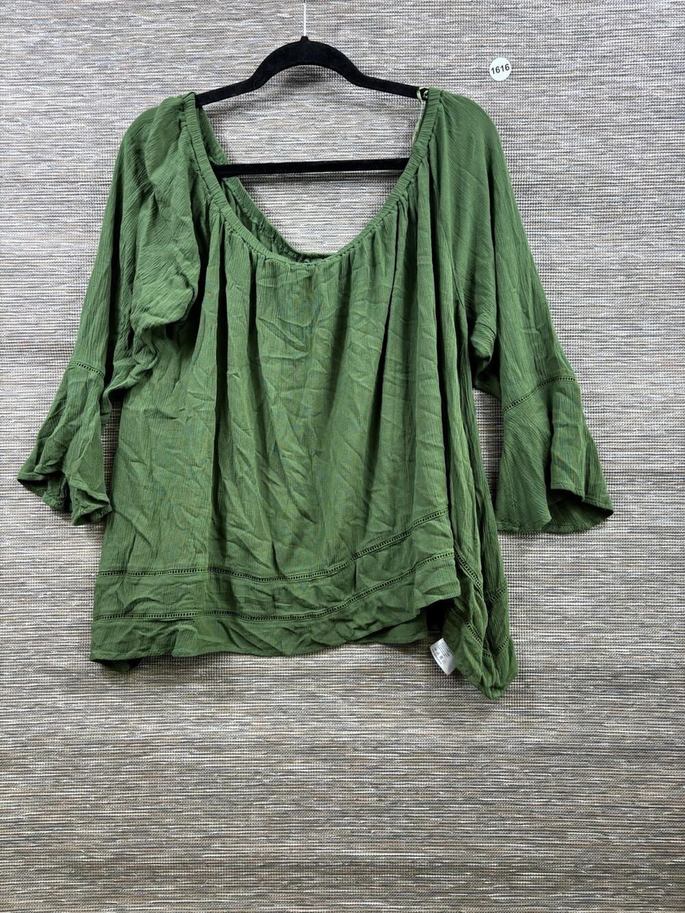 Wrangler Retro Tunic Top Womens Size XXL Green Bell Sleeve Scoop Neck Flowy Boho